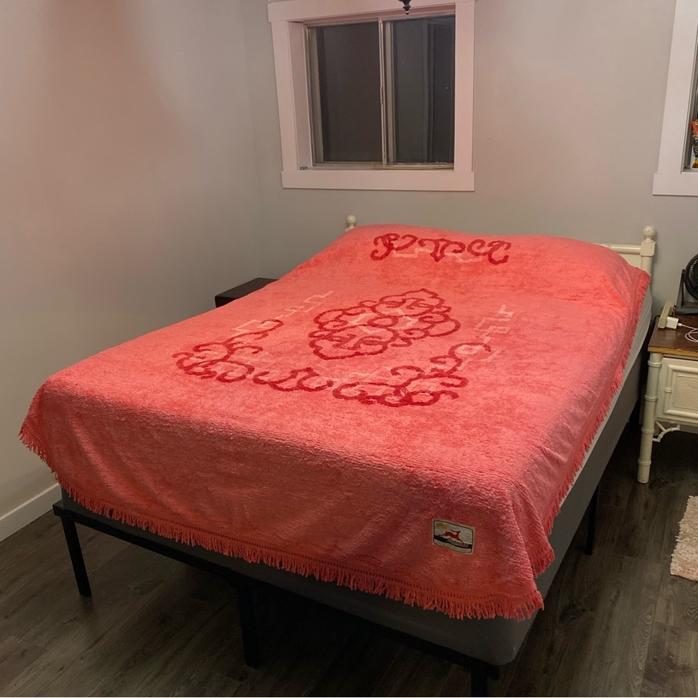 Vintage Chenille quilt coverlet blanket pink dusty rose Buddha face Shanghai - Picture 12 of 16